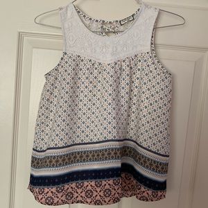 Lace Back Multi Print Lined Tank Girls Size M